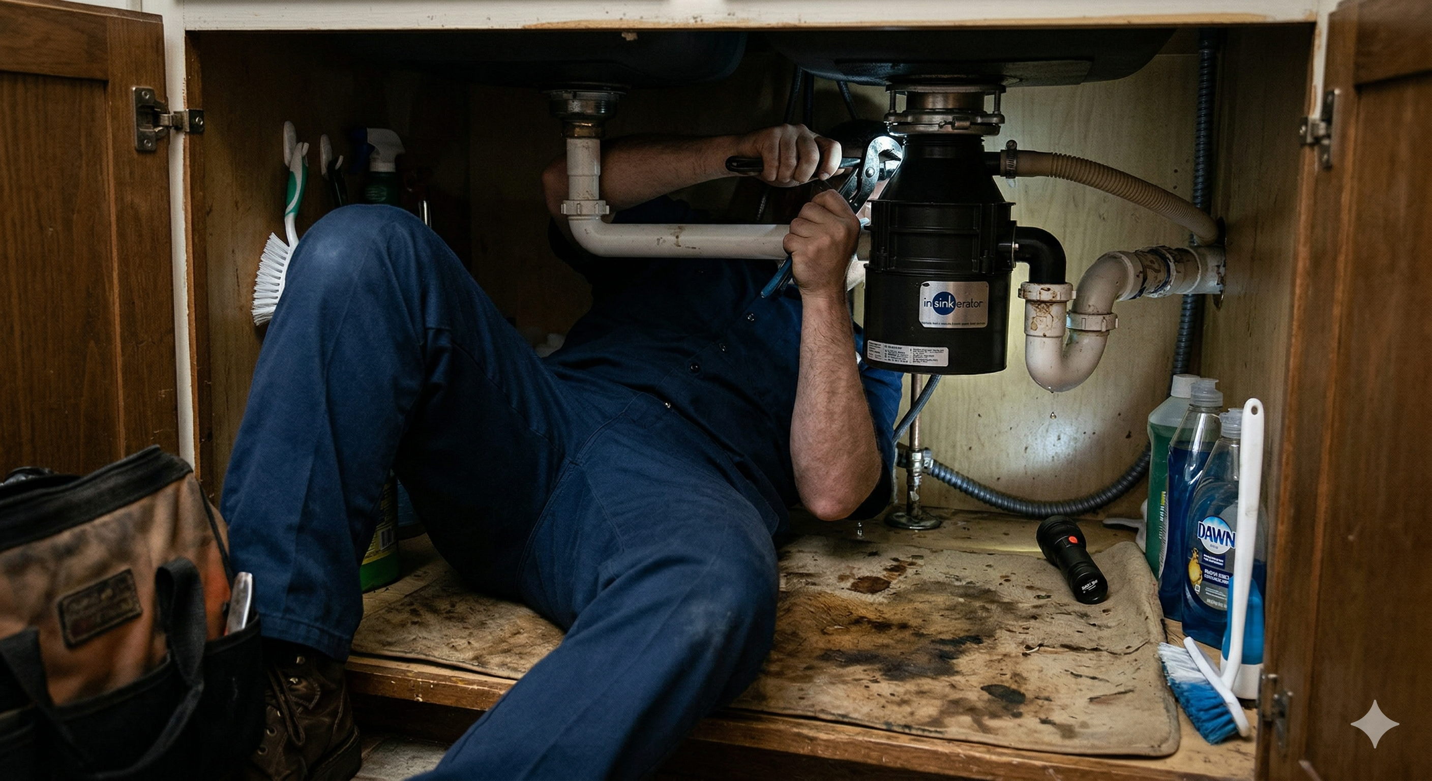 Professional plumber servicing water heater in Carmel